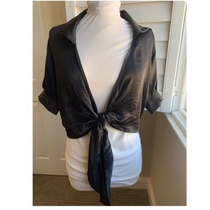 Black silk tie shirt